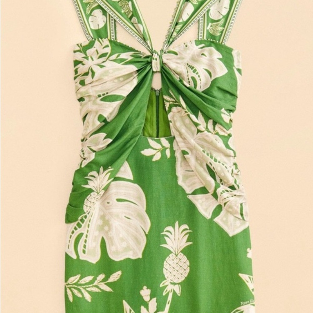 FARM Rio Green and White Sheath Mini Dress